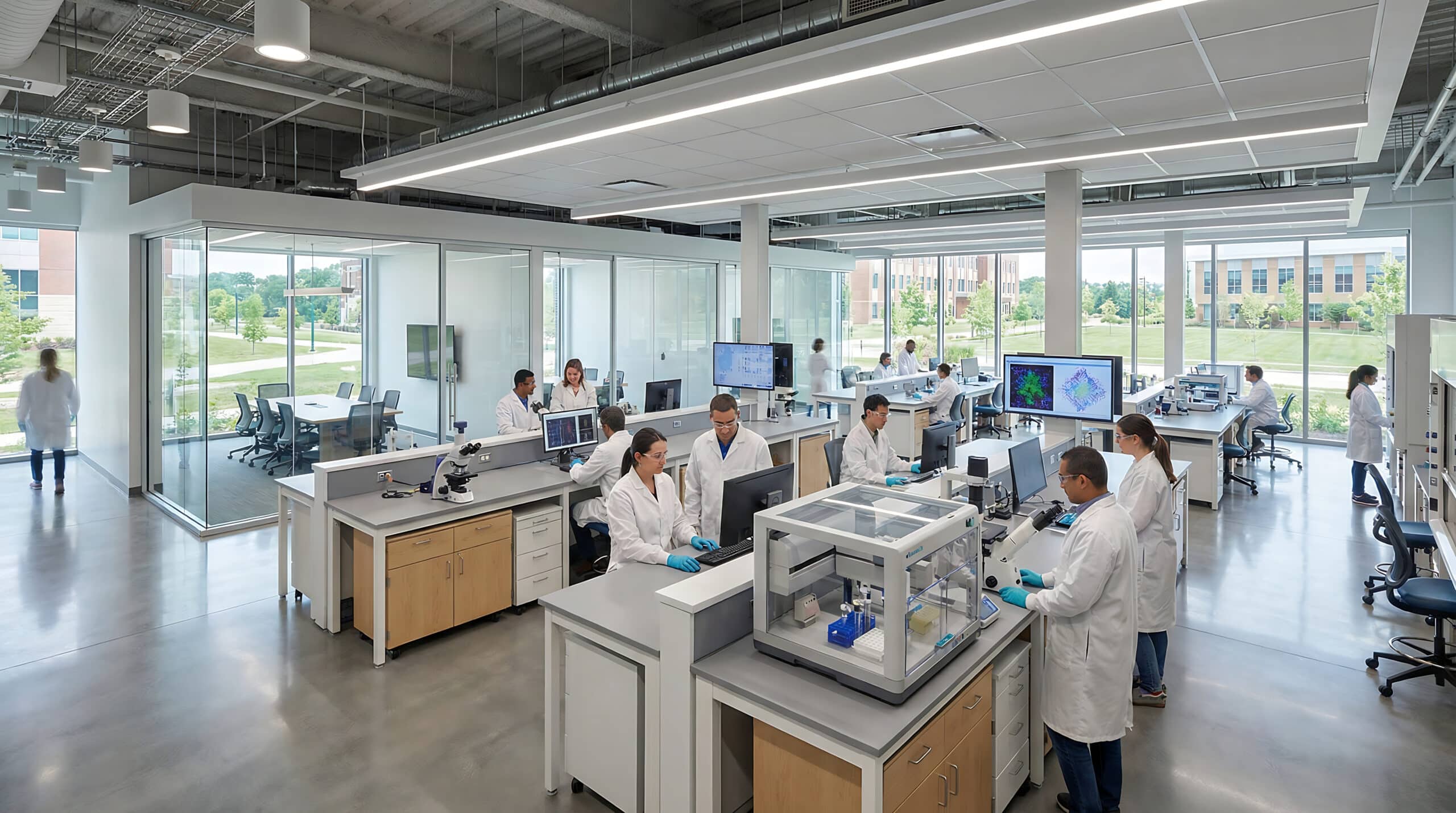 Life sciences team working in a modern research laboratory